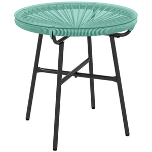 Table basse ronde de jardin en résine aspect rotin métal et plateau verre trempé Ø 50 x 50 cm vert