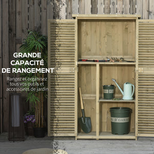 Armoire de Jardin abri Jardin Remise pour Outils sur Pied dim. 87L x 47l x 160H cm 2 étagères Portes persiennes Toit bitumé étanche Bois pin Autoclave sable