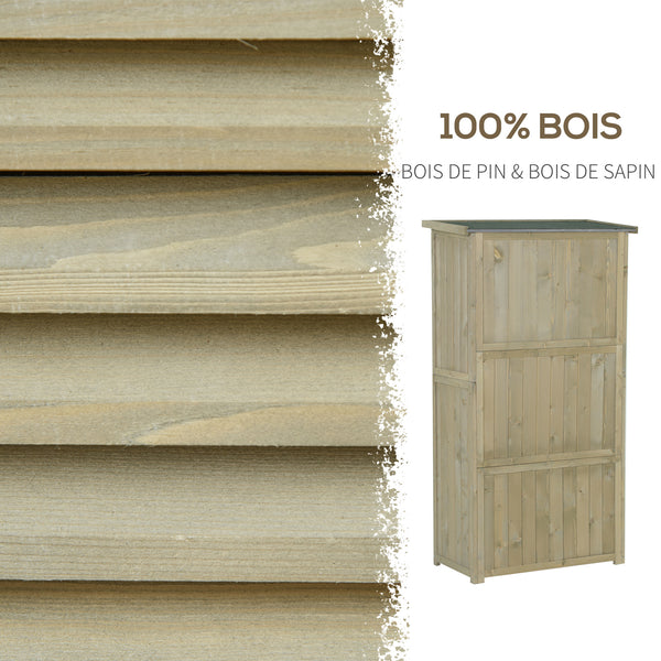 Armoire de Jardin abri Jardin Remise pour Outils sur Pied dim. 87L x 47l x 160H cm 2 étagères Portes persiennes Toit bitumé étanche Bois pin Autoclave sable