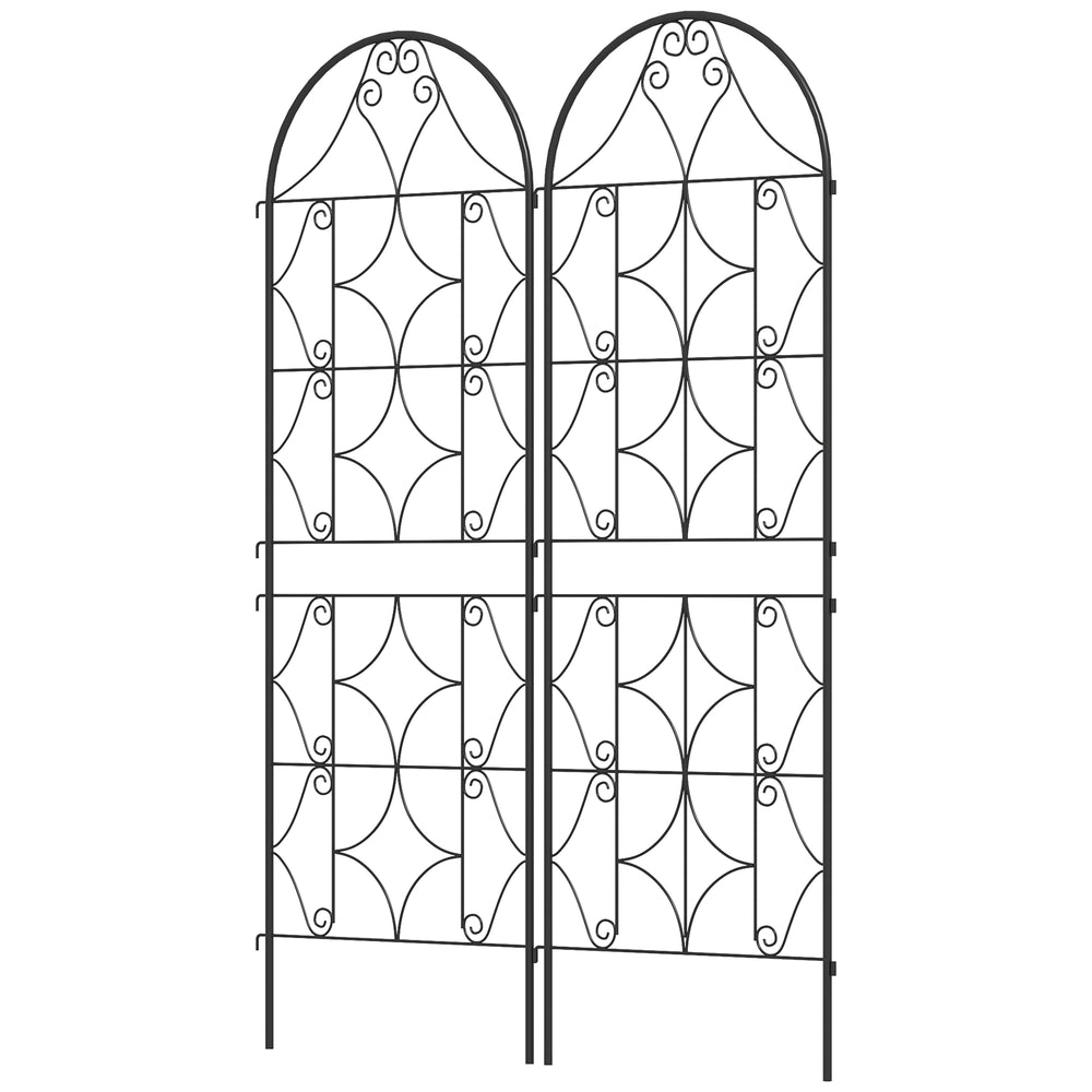 Support pour plantes grimpantes avec motif irrégulier, lot de 2, treillis de jardin, pour légumes, vignes, fleurs, en métal, 50 x 150 cm, noir