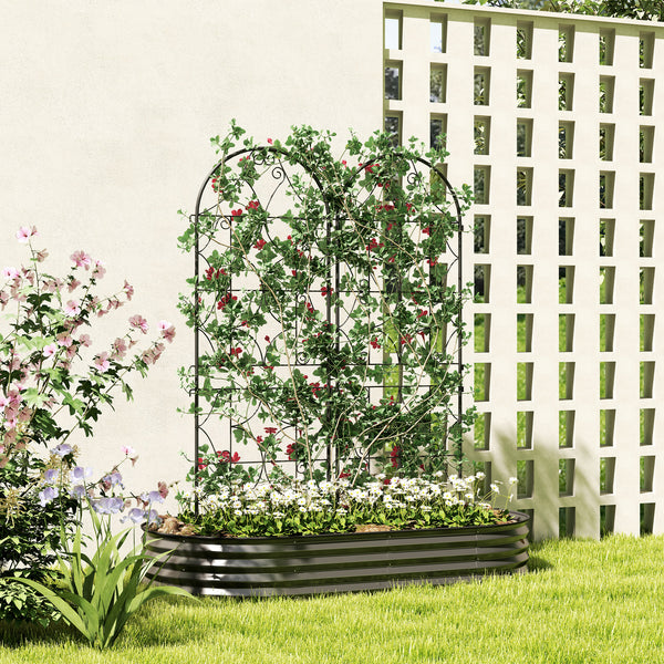 Support pour plantes grimpantes avec motif irrégulier, lot de 2, treillis de jardin, pour légumes, vignes, fleurs, en métal, 50 x 150 cm, noir
