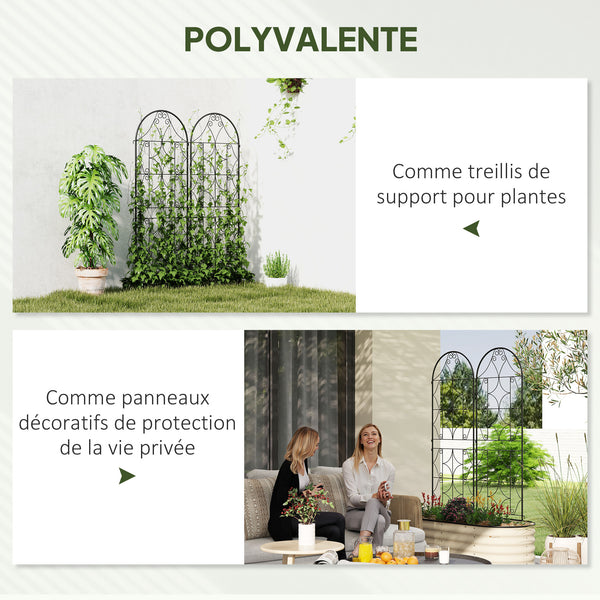 Support pour plantes grimpantes avec motif irrégulier, lot de 2, treillis de jardin, pour légumes, vignes, fleurs, en métal, 50 x 150 cm, noir