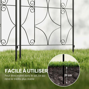 Support pour plantes grimpantes avec motif irrégulier, lot de 2, treillis de jardin, pour légumes, vignes, fleurs, en métal, 50 x 150 cm, noir