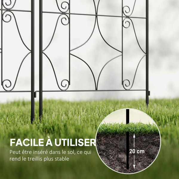 Support pour plantes grimpantes avec motif irrégulier, lot de 2, treillis de jardin, pour légumes, vignes, fleurs, en métal, 50 x 150 cm, noir