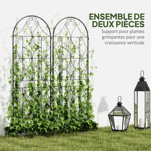 Support pour plantes grimpantes avec motif irrégulier, lot de 2, treillis de jardin, pour légumes, vignes, fleurs, en métal, 50 x 150 cm, noir