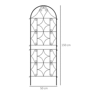 Support pour plantes grimpantes avec motif irrégulier, lot de 2, treillis de jardin, pour légumes, vignes, fleurs, en métal, 50 x 150 cm, noir