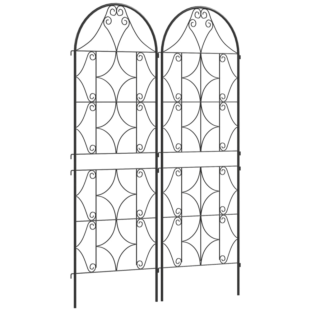 Support pour plantes grimpantes avec motif irrégulier, lot de 2, treillis de jardin, pour légumes, vignes, fleurs, en métal, 50 x 150 cm, noir