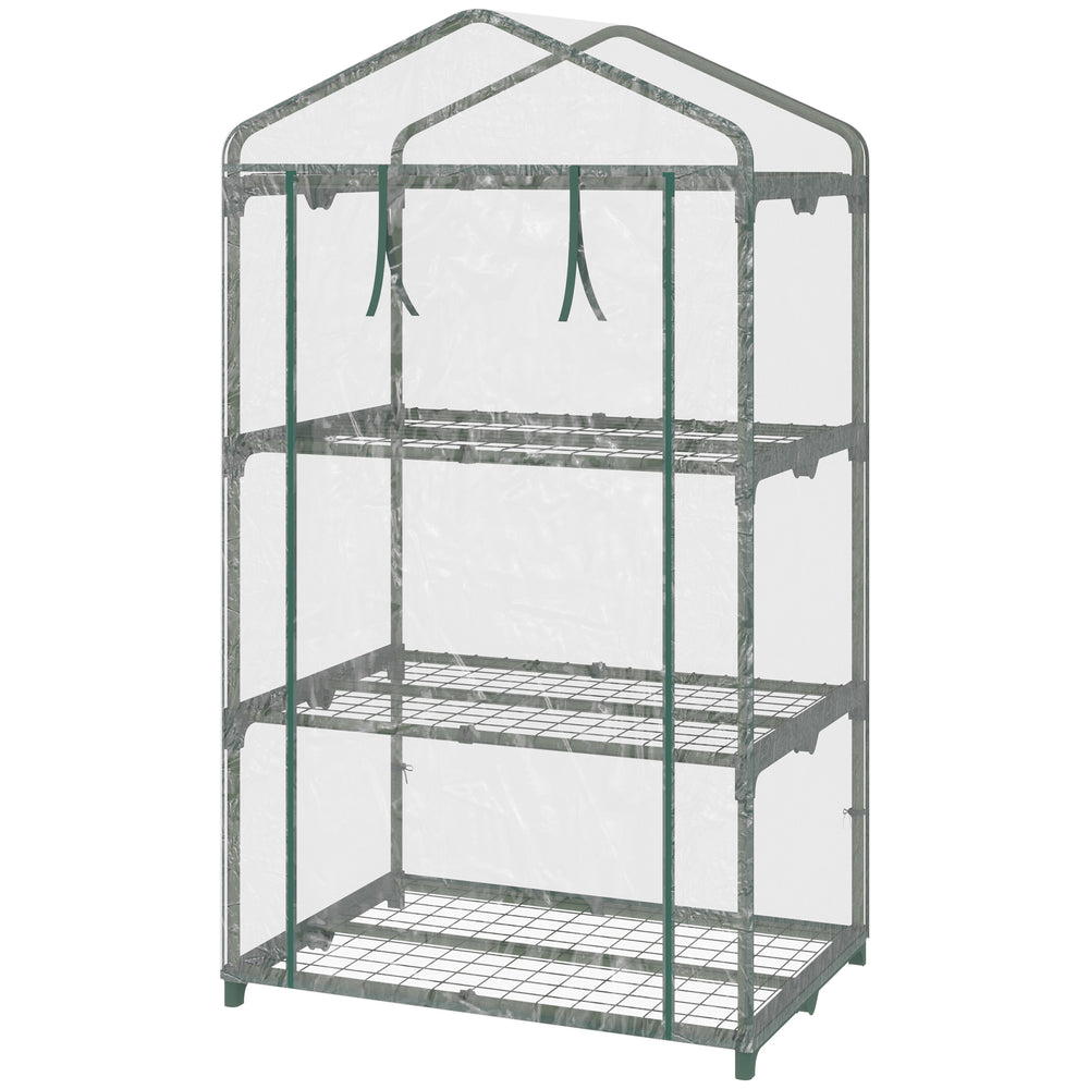 Serre de jardin avec étagères 3 niveaux, serre de balcon, bâche renforcée PVC, châssis en acier, porte zippée enroulable, pour légumes plantes fleurs, 69 x 49 x 125 cm, transparent