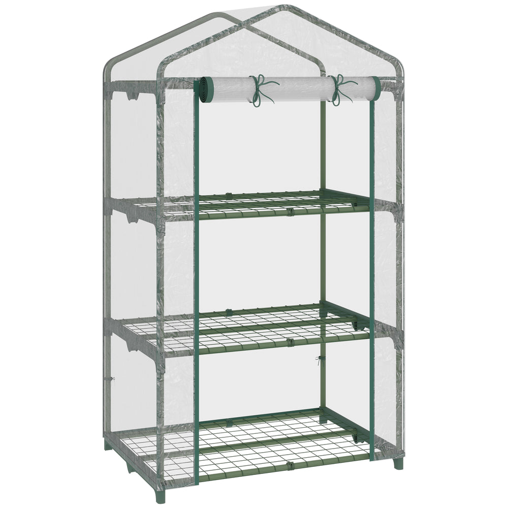 Serre de jardin avec étagères 3 niveaux, serre de balcon, bâche renforcée PVC, châssis en acier, porte zippée enroulable, pour légumes plantes fleurs, 69 x 49 x 125 cm, transparent