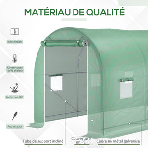 Serre de Jardin Tunnel Surface Sol 8 m² 4L x 2l x 2,05H m châssis Tubulaire renforcé Porte zippée 6 fenêtres enroulables Vert