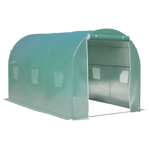 Serre de Jardin Tunnel Surface Sol 8 m² 4L x 2l x 2,05H m châssis Tubulaire renforcé Porte zippée 6 fenêtres enroulables Vert