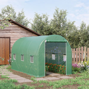 Serre de Jardin Tunnel Surface Sol 8 m² 4L x 2l x 2,05H m châssis Tubulaire renforcé Porte zippée 6 fenêtres enroulables Vert