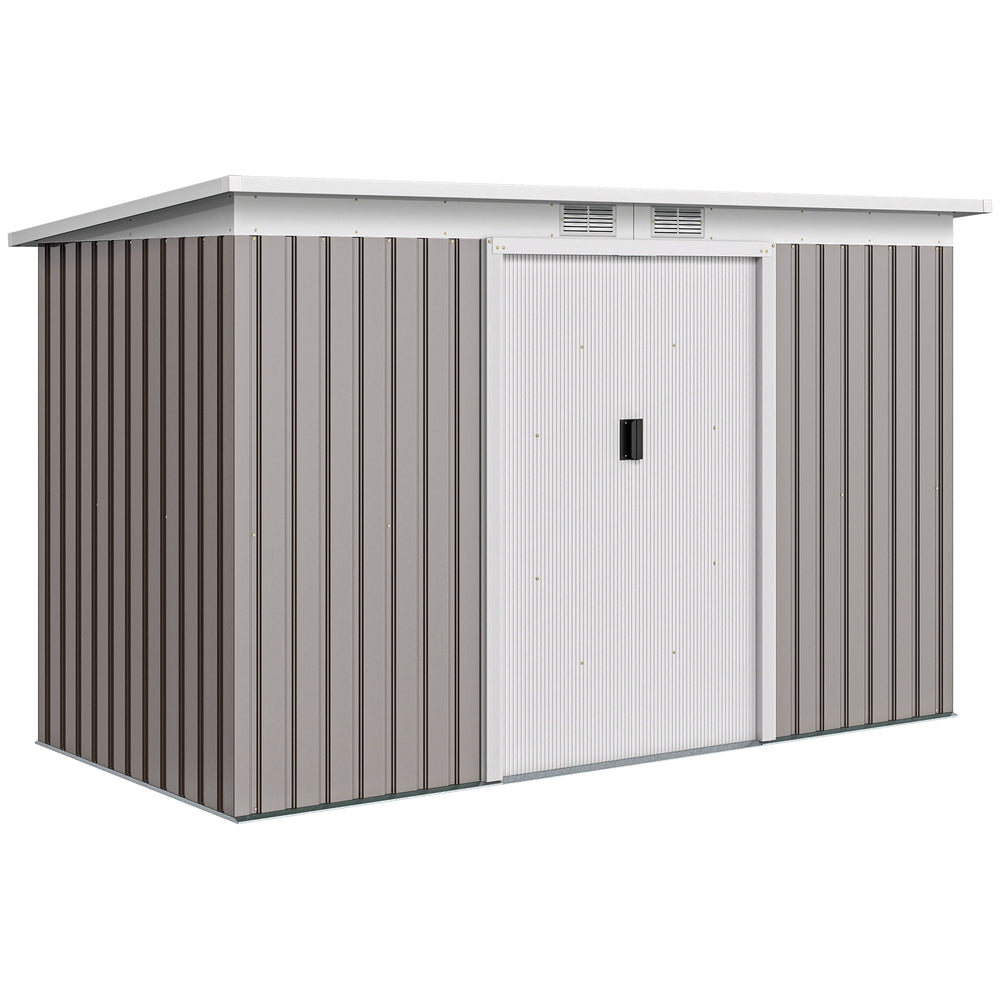 Abri de jardin en acier galvanisé XXL 3,6 m² avec kit de fondation 280 x 130 x 172 cm, cabane de jardin cabanon rangement outils avec portes coulissantes verrouillables aérations, gris clair