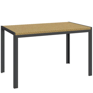 Table de jardin rectangulaire, table de salle à manger 4 personnes en métal et plateau résine tressée PE effet rotin, dim. 120L x 70l x 72H cm beige
