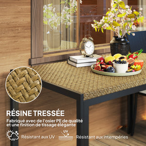 Table de jardin rectangulaire, table de salle à manger 4 personnes en métal et plateau résine tressée PE effet rotin, dim. 120L x 70l x 72H cm beige