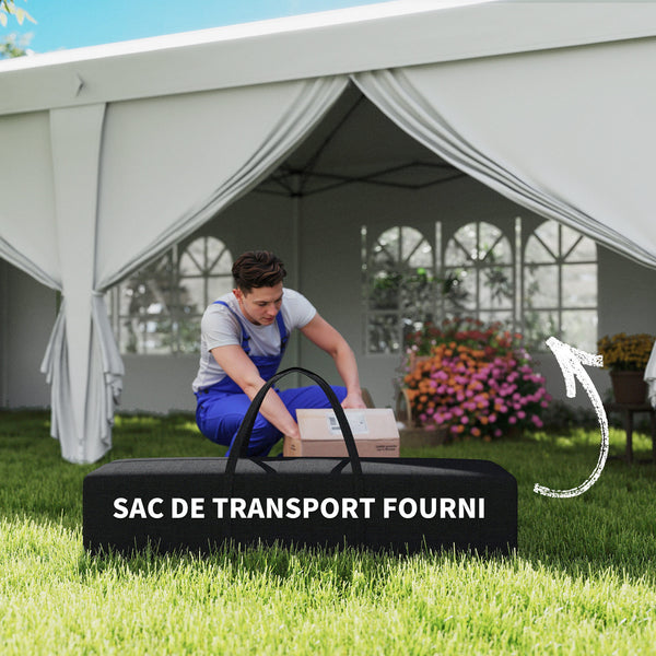 Tonnelle de jardin pliante 6 x 3 m tonnelle de jardin extérieure barnum pliant pop-up imperméabilisé 4 parois latérales amovibles 4 fenêtres + sac de transport blanc