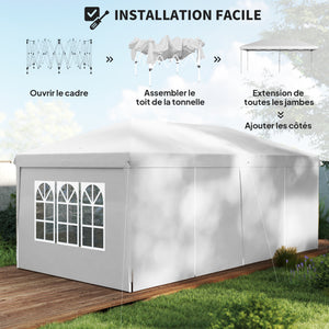 Tonnelle de jardin pliante 6 x 3 m tonnelle de jardin extérieure barnum pliant pop-up imperméabilisé 4 parois latérales amovibles 4 fenêtres + sac de transport blanc