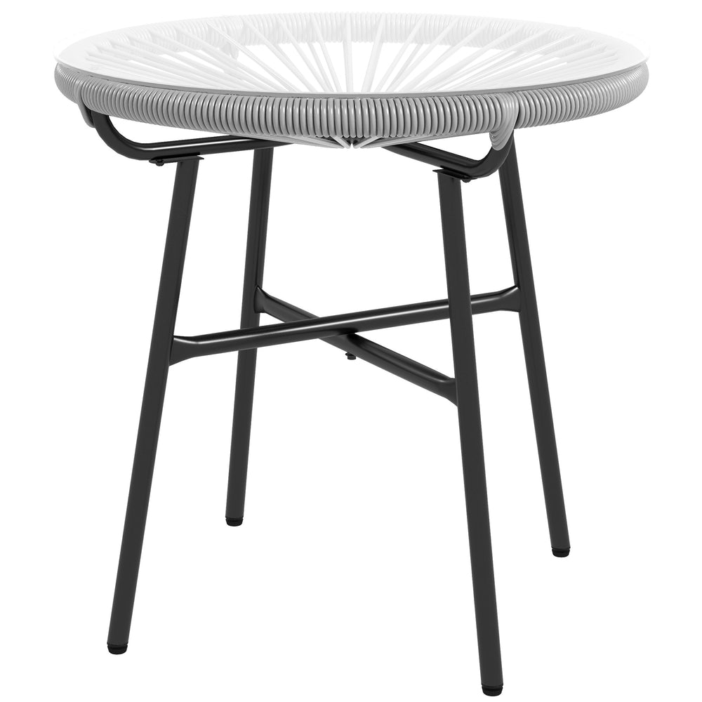 Table basse ronde de jardin en résine aspect rotin métal et plateau verre trempé Ø 50 x 50 cm gris