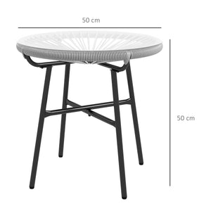 Table basse ronde de jardin en résine aspect rotin métal et plateau verre trempé Ø 50 x 50 cm gris
