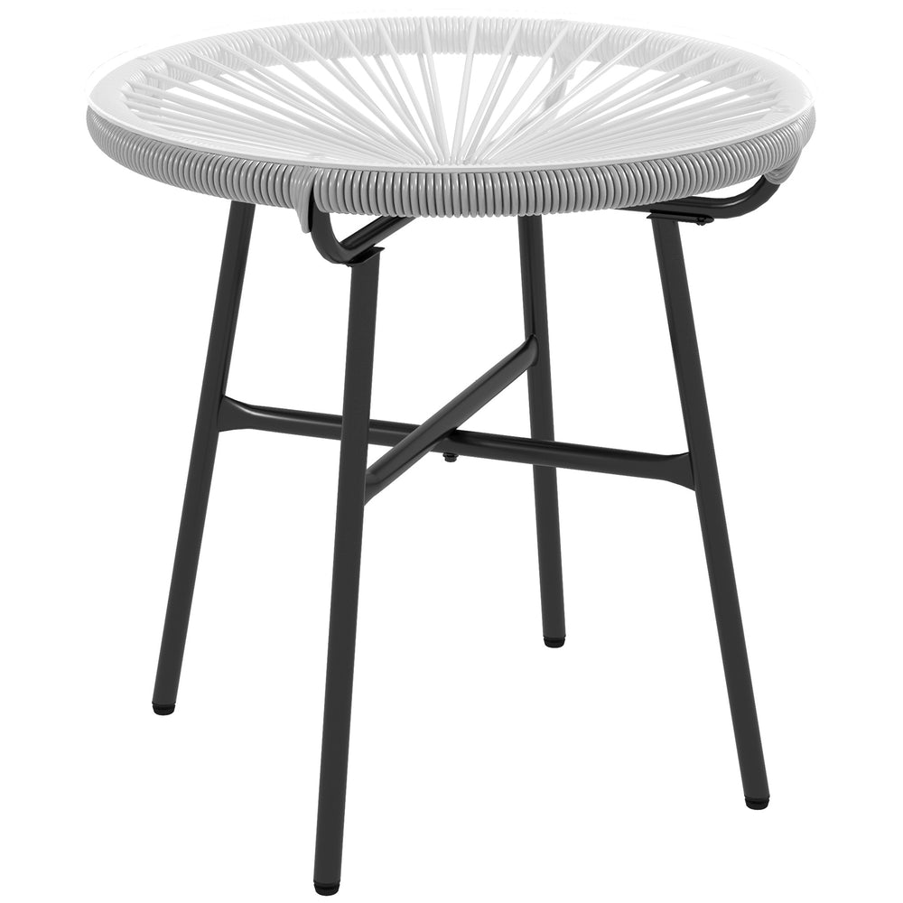 Table basse ronde de jardin en résine aspect rotin métal et plateau verre trempé Ø 50 x 50 cm gris
