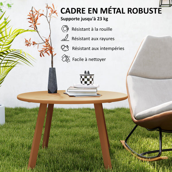 Petite table basse ronde, table d'appoint avec patins antidérapants, cadre en métal, pour jardin, balcon, terrasse, salon, Ø 70 x 42 cm, orange