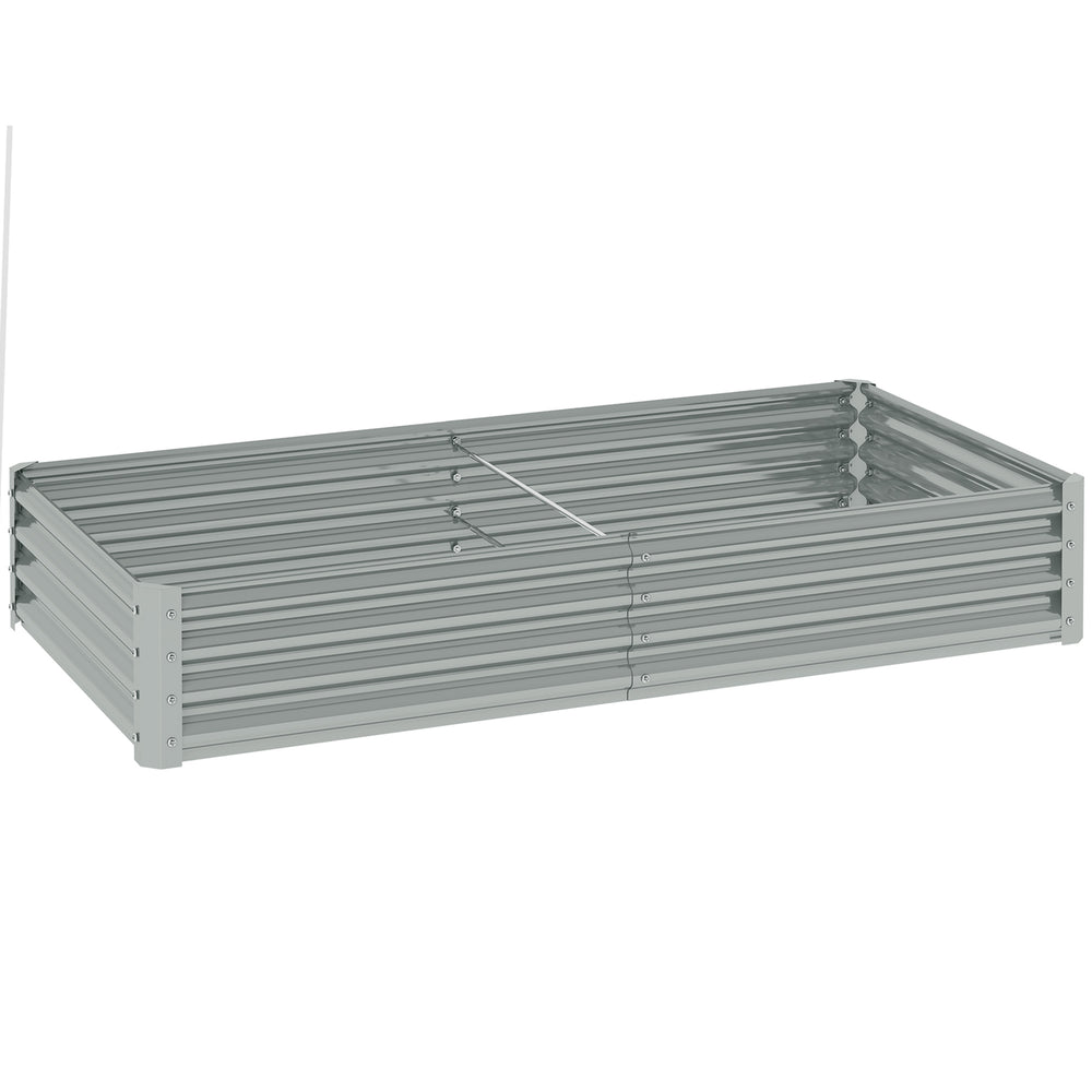 Carré potager rectangulaire, lit de jardin surélevé en acier galvanisé, fond ouvert, jardinière avec bord anti-coupure barres de soutien, 180 x 90 x 30 cm, gris argenté