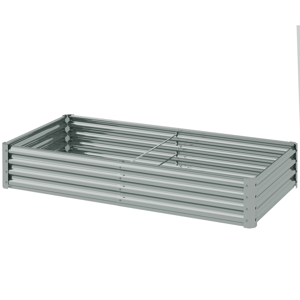 Carré potager rectangulaire, lit de jardin surélevé en acier galvanisé, fond ouvert, jardinière avec bord anti-coupure barres de soutien, 180 x 90 x 30 cm, gris argenté