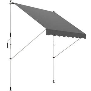Store banne Manuel rétractable 3L x 1,5l m Auvent Téléscopique sans Perçage Inclinaison et Hauteur réglable Installation Rapide métal alu Polyester Anti-UV Gris