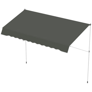 Store banne Manuel rétractable 3L x 1,5l m Auvent Téléscopique sans Perçage Inclinaison et Hauteur réglable Installation Rapide métal alu Polyester Anti-UV Gris
