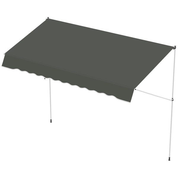 Store banne Manuel rétractable 3L x 1,5l m Auvent Téléscopique sans Perçage Inclinaison et Hauteur réglable Installation Rapide métal alu Polyester Anti-UV Gris