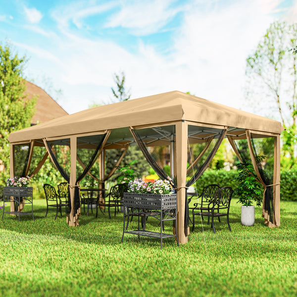 Tonnelle pliante tonnelle de jardin extérieure barnum pliant Pop-up pavillon de terrasse 6 x 3 m Anti-UV moustiquaires amovibles + Sac de Transport Beige