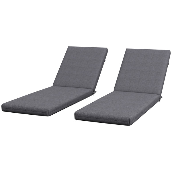 Lot de 2 Matelas pour Chaise Longue transat Bain de Soleil avec Sangles d'attache pour Jardin dim. 190,5L x 58,4l x 7H cm Gris