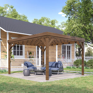 Pergola jardin extérieur 4 x 3 m pergola en bois traditionnelle autoportante avec 4 pieds Toit terrasse à décorer - marron