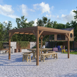Pergola jardin extérieur 4 x 3 m pergola en bois traditionnelle autoportante avec 4 pieds Toit terrasse à décorer - marron