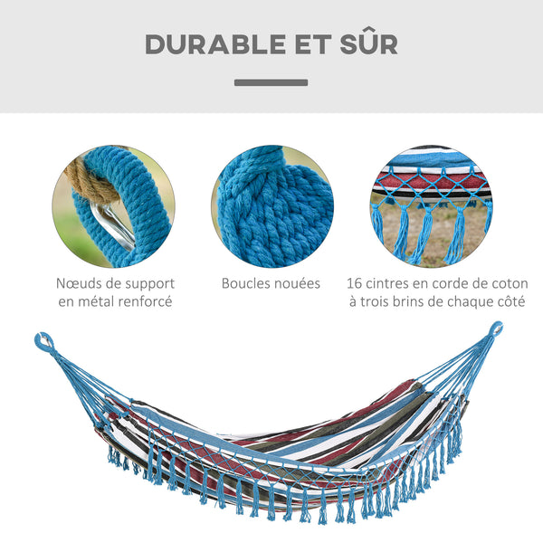 Hamac de Voyage Portable Style Hippie Chic Toile de hamac dim. 2,85L x 1,5l m Coton Polyester Multicolore