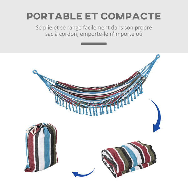 Hamac de Voyage Portable Style Hippie Chic Toile de hamac dim. 2,85L x 1,5l m Coton Polyester Multicolore