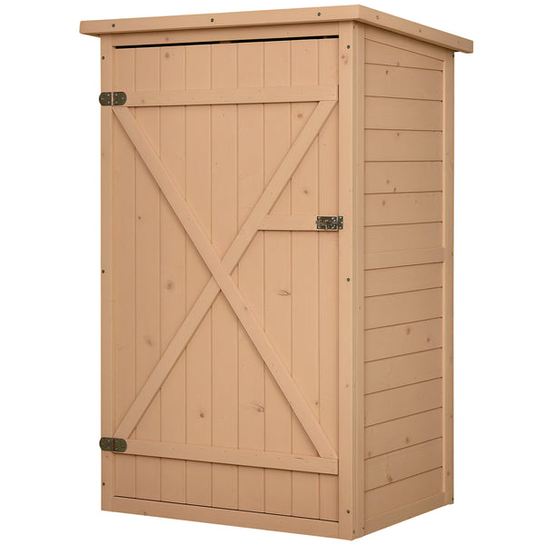 Armoire abri de Jardin Remise pour Outils Bois de Sapin pré-huilé Toit bitumé incliné - Grande Porte verrouillable loquet - 2 étagères - dim. 75L x 56l x 115H cm