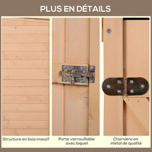 Armoire abri de Jardin Remise pour Outils Bois de Sapin pré-huilé Toit bitumé incliné - Grande Porte verrouillable loquet - 2 étagères - dim. 75L x 56l x 115H cm