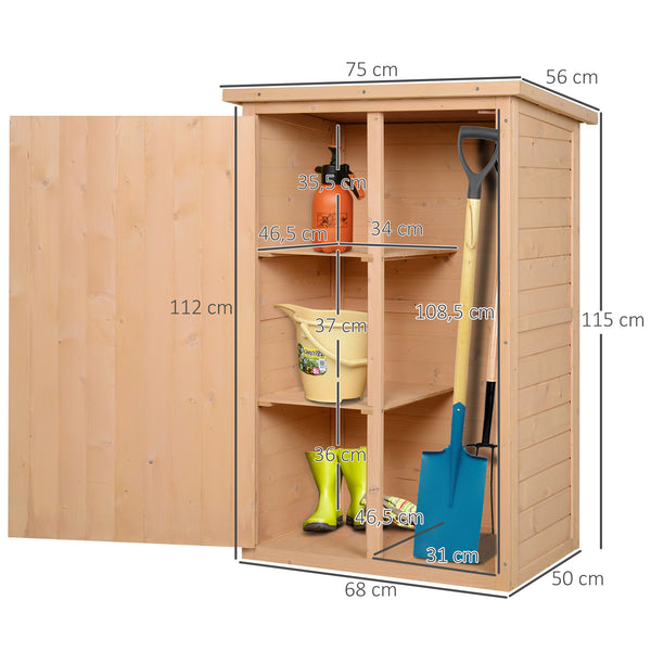 Armoire abri de Jardin Remise pour Outils Bois de Sapin pré-huilé Toit bitumé incliné - Grande Porte verrouillable loquet - 2 étagères - dim. 75L x 56l x 115H cm