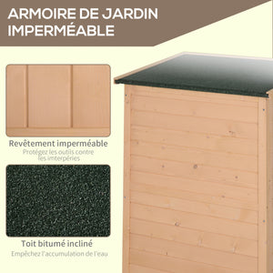 Armoire abri de Jardin Remise pour Outils Bois de Sapin pré-huilé Toit bitumé incliné - Grande Porte verrouillable loquet - 2 étagères - dim. 75L x 56l x 115H cm