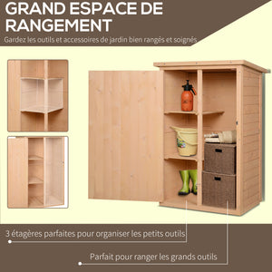 Armoire abri de Jardin Remise pour Outils Bois de Sapin pré-huilé Toit bitumé incliné - Grande Porte verrouillable loquet - 2 étagères - dim. 75L x 56l x 115H cm