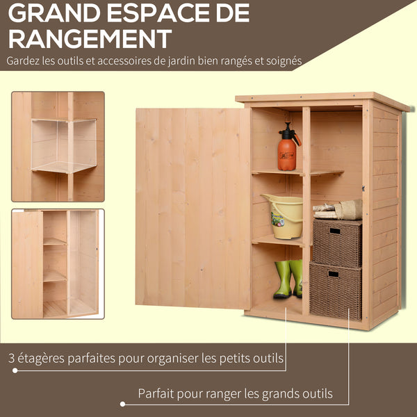Armoire abri de Jardin Remise pour Outils Bois de Sapin pré-huilé Toit bitumé incliné - Grande Porte verrouillable loquet - 2 étagères - dim. 75L x 56l x 115H cm