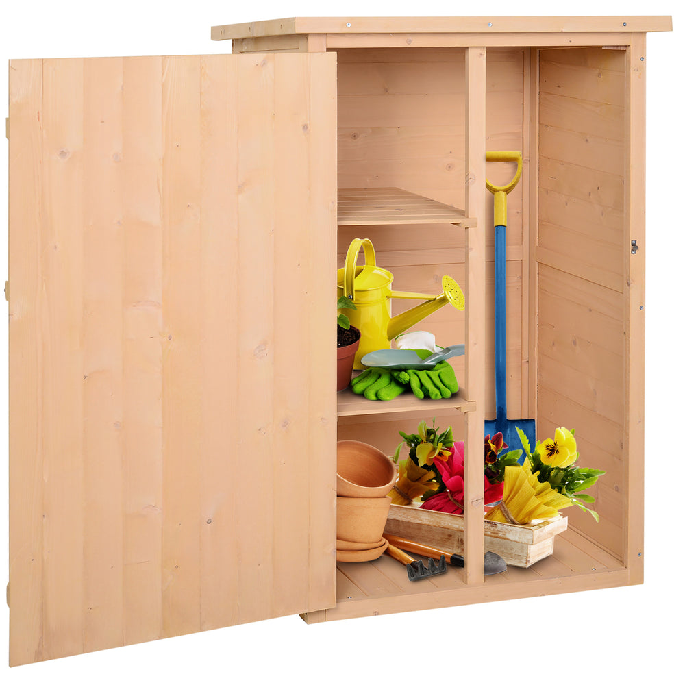 Armoire abri de Jardin Remise pour Outils Bois de Sapin pré-huilé Toit bitumé incliné - Grande Porte verrouillable loquet - 2 étagères - dim. 75L x 56l x 115H cm