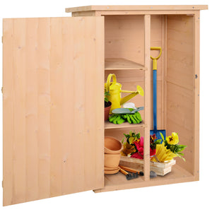 Armoire abri de Jardin Remise pour Outils Bois de Sapin pré-huilé Toit bitumé incliné - Grande Porte verrouillable loquet - 2 étagères - dim. 75L x 56l x 115H cm