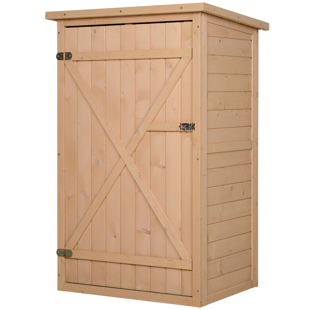 Armoire abri de Jardin Remise pour Outils Bois de Sapin pré-huilé Toit bitumé incliné - Grande Porte verrouillable loquet - 2 étagères - dim. 75L x 56l x 115H cm