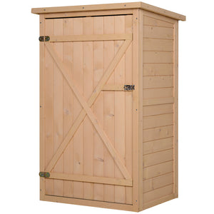 Armoire abri de Jardin Remise pour Outils Bois de Sapin pré-huilé Toit bitumé incliné - Grande Porte verrouillable loquet - 2 étagères - dim. 75L x 56l x 115H cm