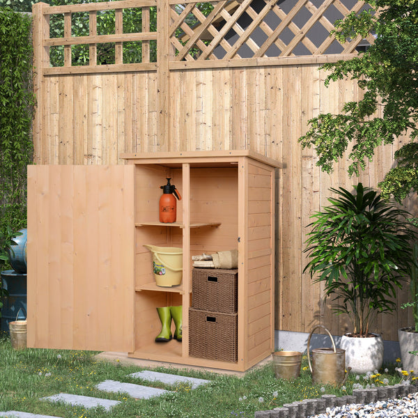 Armoire abri de Jardin Remise pour Outils Bois de Sapin pré-huilé Toit bitumé incliné - Grande Porte verrouillable loquet - 2 étagères - dim. 75L x 56l x 115H cm