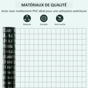 Grillage Rouleau soudé - Maille 7,3L x 6,3l cm - Hauteur 2 m - Longueur 10 m - poteaux, Jambes de Force Inclus - Acier revêtement PVC Vert