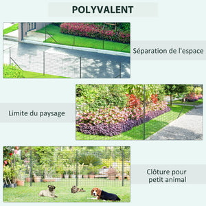 Grillage Rouleau soudé - Maille 7,3L x 6,3l cm - Hauteur 2 m - Longueur 10 m - poteaux, Jambes de Force Inclus - Acier revêtement PVC Vert