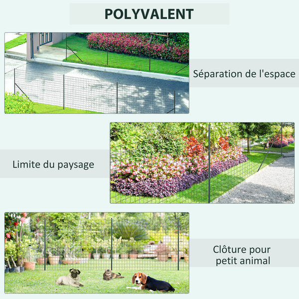 Grillage Rouleau soudé - Maille 7,3L x 6,3l cm - Hauteur 2 m - Longueur 10 m - poteaux, Jambes de Force Inclus - Acier revêtement PVC Vert